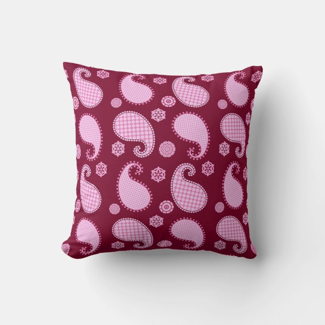 Paisley pattern, ice pink and burgundy cushion (Front)