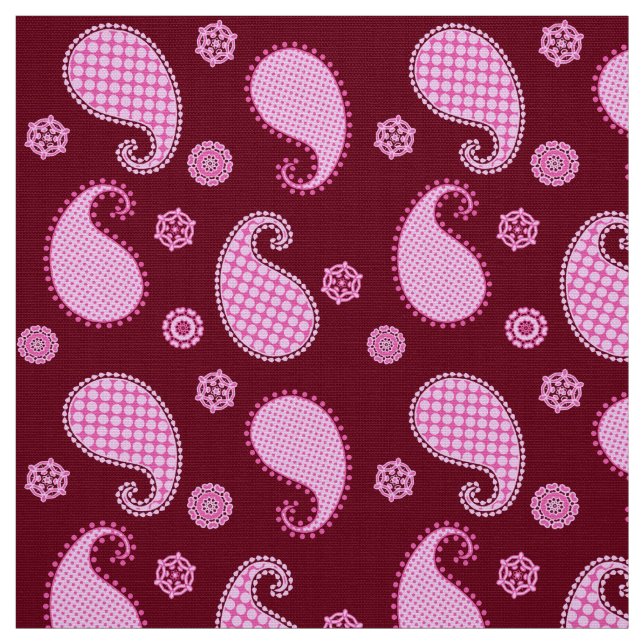Paisley pattern, ice pink and burgundy fabric (Swatch)