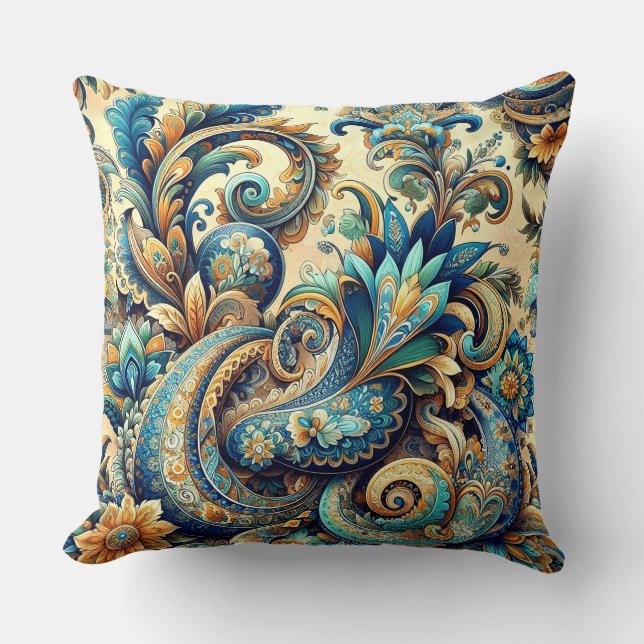Paisley pattern in blues  cushion (Front)