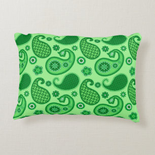 Paisley Pattern, Jade and Emerald Green Decorative Cushion