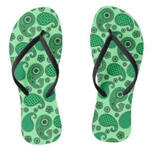Paisley pattern, jade and mint green jandals