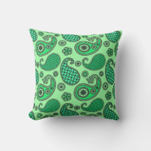 Paisley pattern, jade and mint green outdoor cushion
