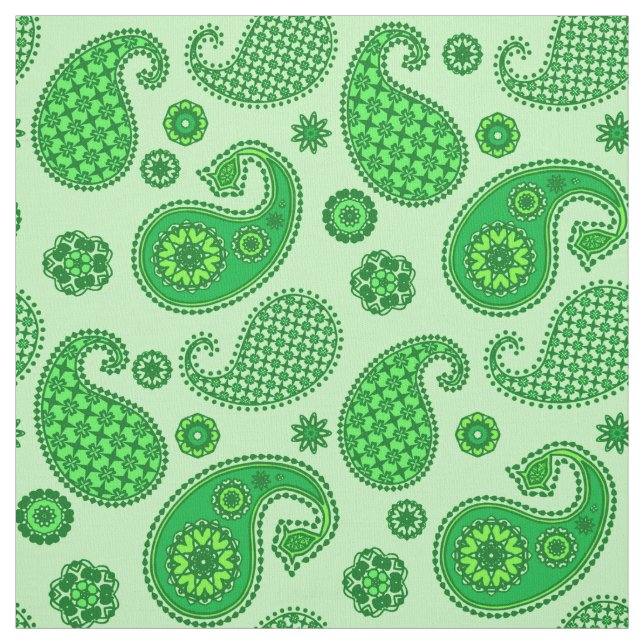 Paisley Pattern, Lime and Emerald Green Fabric (Swatch)