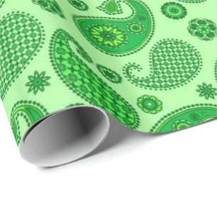 Paisley Pattern, Lime and Emerald Green Wrapping Paper