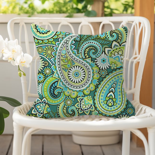 Paisley Pattern Lime Green Turquoise Cushion (Creator Uploaded)