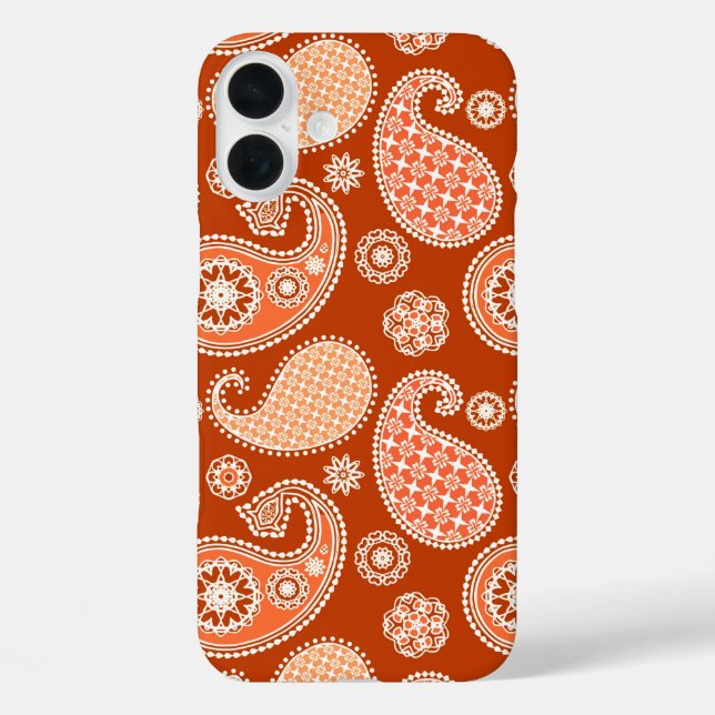 Paisley pattern, Mandarin Orange and White Case-Mate iPhone Case (Back)