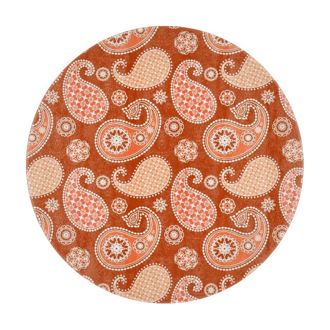 Paisley pattern, Mandarin Orange and White Cutting Board (Front)