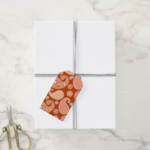 Paisley pattern, Mandarin Orange and White Gift Tags
