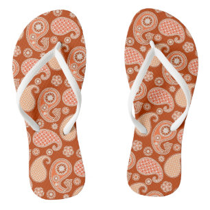Paisley pattern, Mandarin Orange and White Jandals