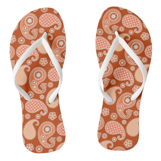 Paisley pattern, Mandarin Orange and White Jandals (Footbed)