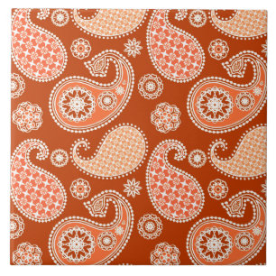 Paisley pattern, Mandarin Orange and White Tile