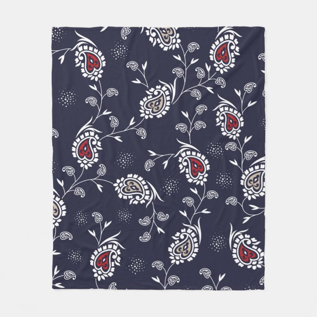 paisley pattern on navy fleece blanket (Front)