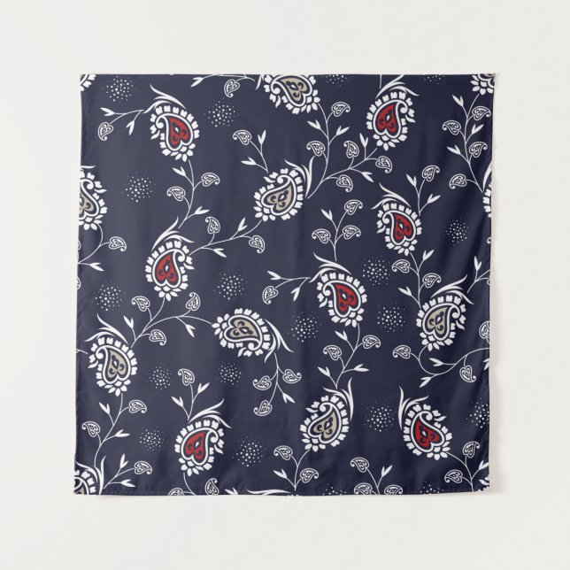 paisley pattern on navy tapestry (Front)