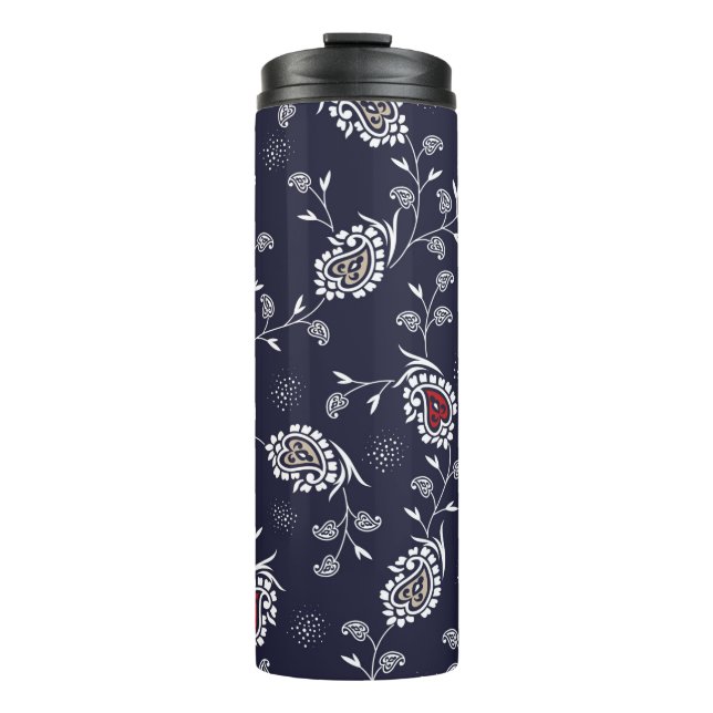 paisley pattern on navy thermal tumbler (Front)