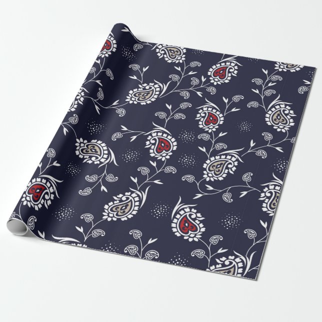 paisley pattern on navy wrapping paper (Unrolled)