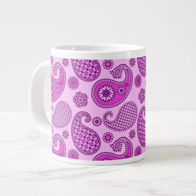 Paisley pattern, orchid and amethyst purple large coffee mug (Front Left)