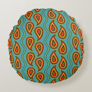 Paisley pattern,ornamental fabric texture indian s round cushion