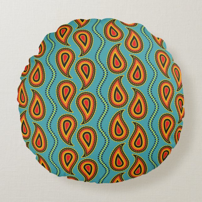 Paisley pattern,ornamental fabric texture indian s round cushion (Front)