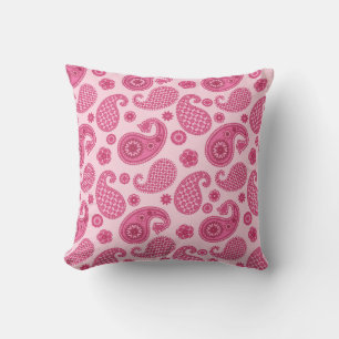 Paisley Pattern, Pastel Coral Pink and Fuchsia Cushion