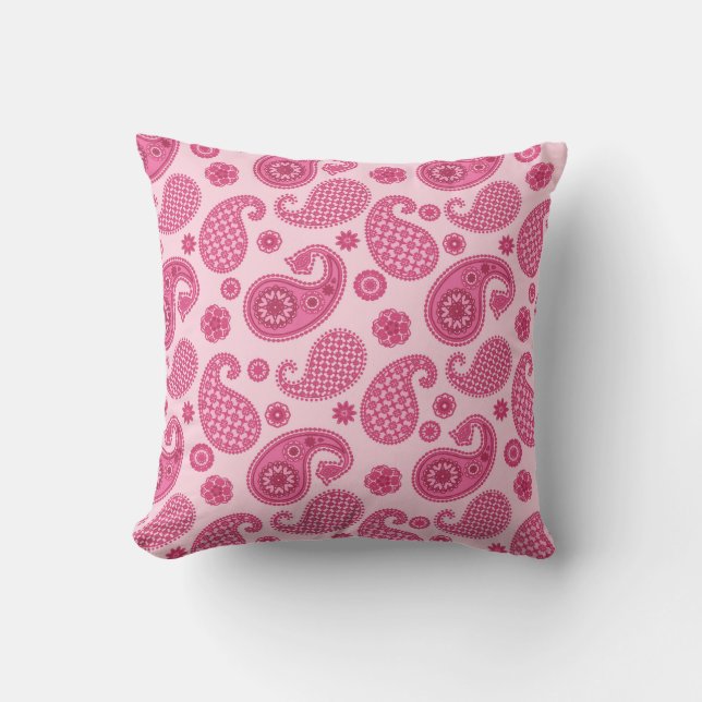 Paisley Pattern, Pastel Coral Pink and Fuchsia Cushion (Front)