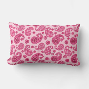 Paisley Pattern, Pastel Coral Pink and Fuchsia Lumbar Cushion