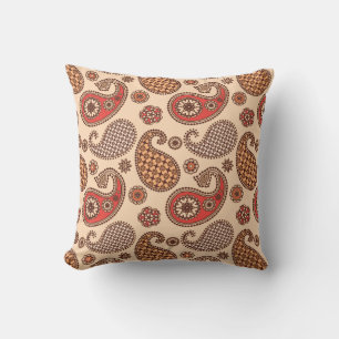 Paisley pattern, peach and coral pink cushion