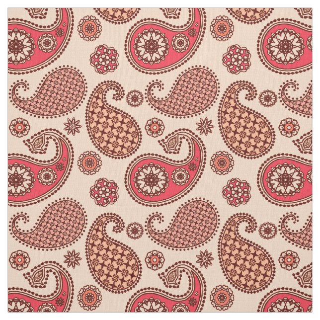 Paisley pattern, peach and coral pink fabric (Swatch)