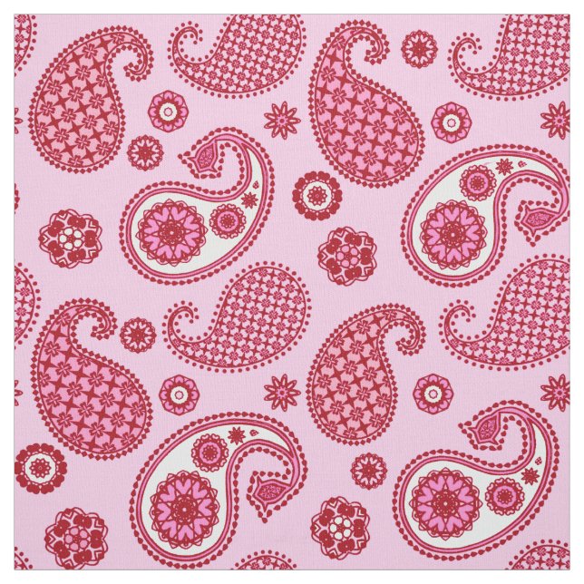 Paisley Pattern, Peppermint Pink and White  Fabric (Swatch)