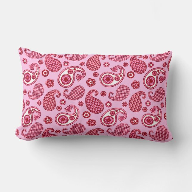 Paisley Pattern, Peppermint Pink and White  Lumbar Cushion (Front)