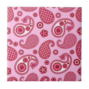 Paisley Pattern, Peppermint Pink and White Tile
