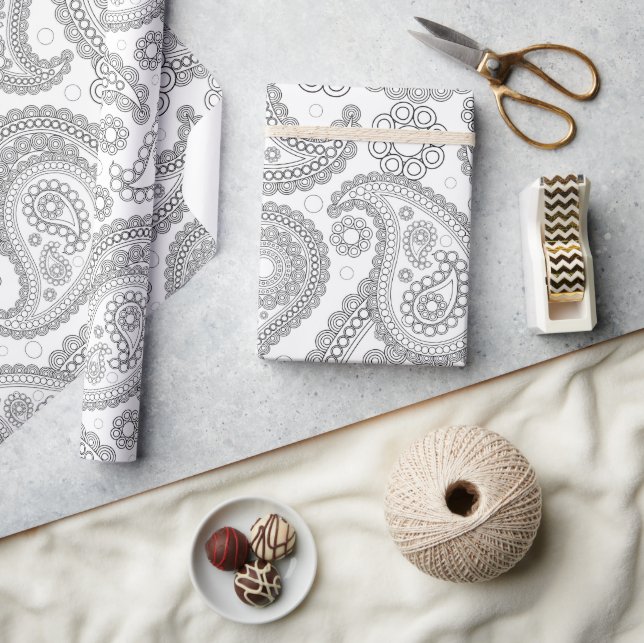 Paisley Pattern, Persian Paisley, Black and White Wrapping Paper (Crafts)