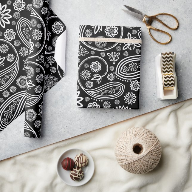 Paisley Pattern, Persian Paisley, Black and White Wrapping Paper (Crafts)