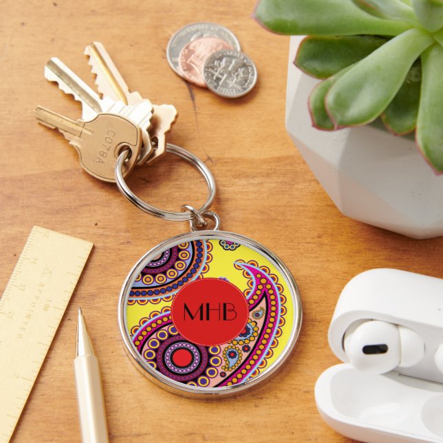 Paisley Pattern, Persian Paisley, Boteh, Monogram Key Ring (Desk)
