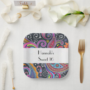 Paisley Pattern, Persian Paisley, Boteh, Sweet 16 Paper Plate