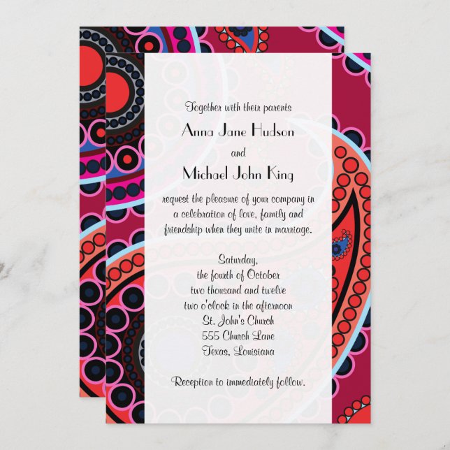 Paisley Pattern, Persian Paisley, Boteh, Wedding Invitation (Front/Back)