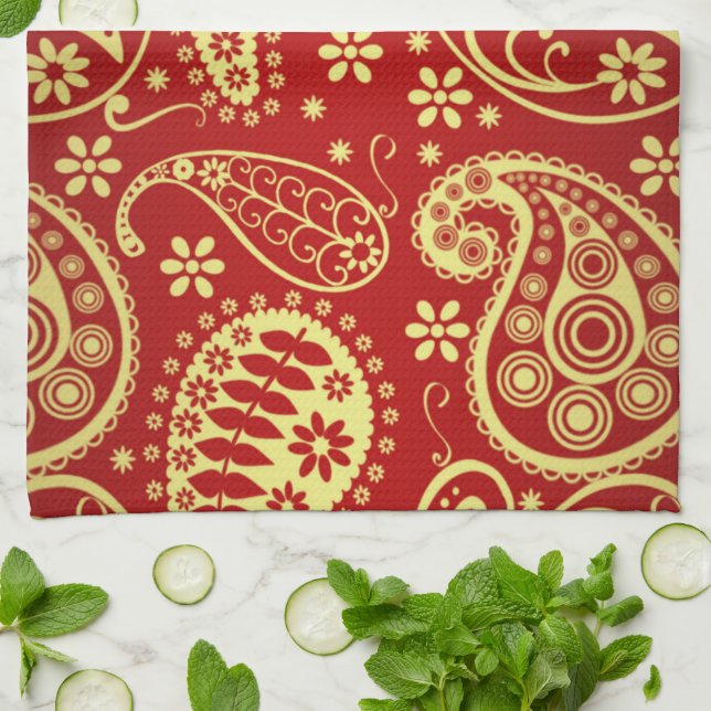 Paisley Pattern, Persian Paisley, Oriental Paisley Tea Towel (Folded)