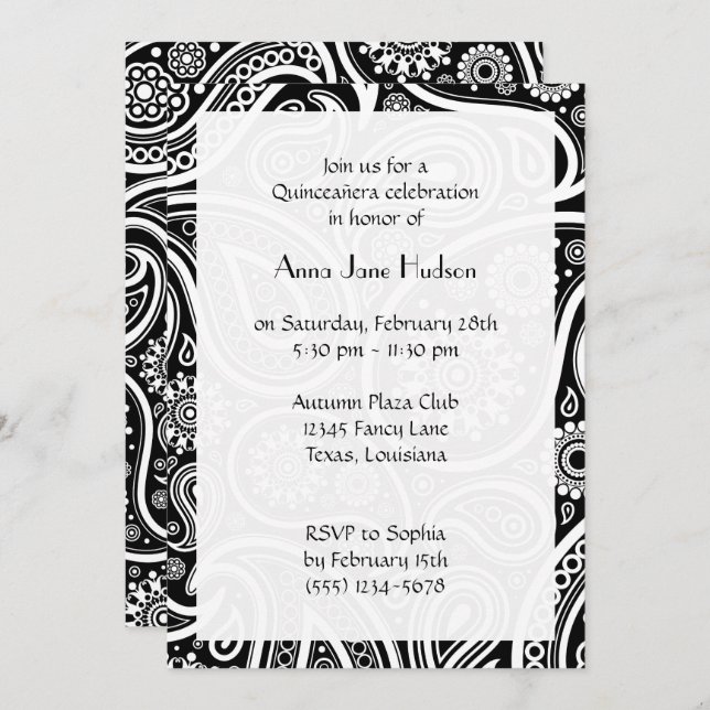 Paisley Pattern, Persian Paisley, Quinceanera Invitation (Front/Back)
