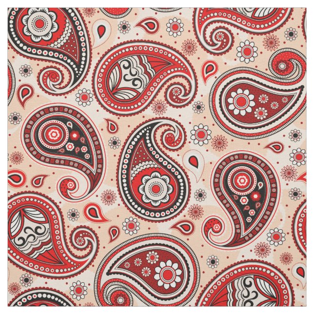 Paisley pattern red maroon colour fabric (Swatch)