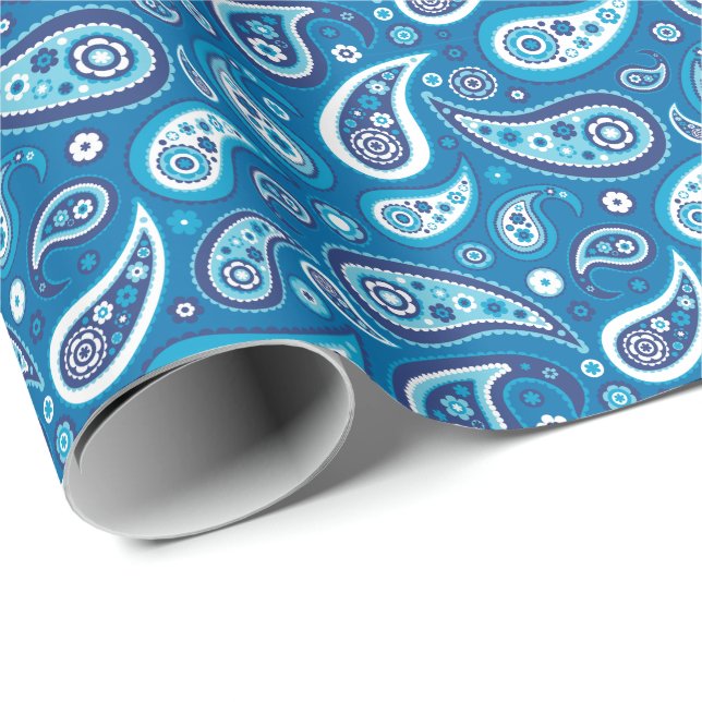 Paisley Pattern Retro Sapphire Blue Wrapping Paper (Roll Corner)