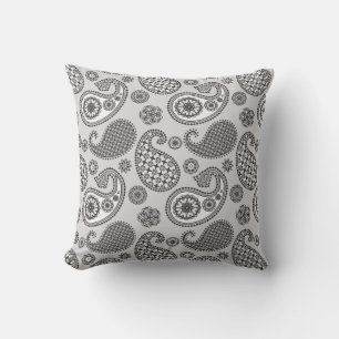 Paisley pattern, shades of grey, black and white cushion