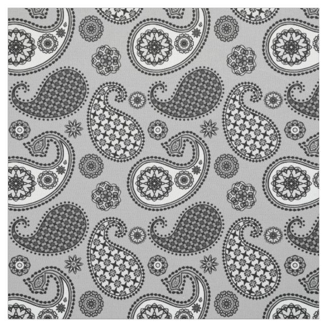 Paisley pattern, shades of grey, black and white fabric (Swatch)