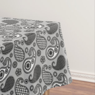 Paisley pattern, shades of grey, black and white tablecloth