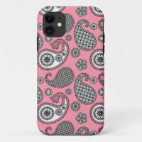 Paisley pattern, shades of grey on pink
