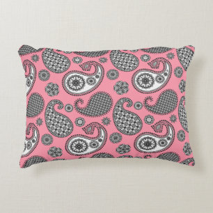 Paisley pattern, shades of grey on pink decorative cushion
