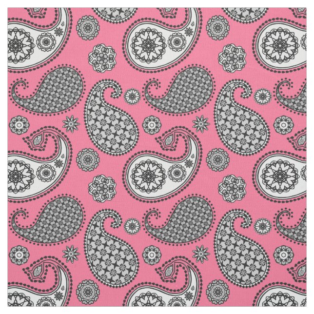 Paisley pattern, shades of grey on pink fabric (Swatch)