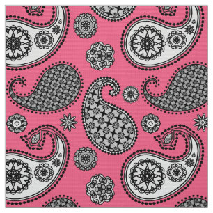 Paisley pattern, shades of grey on pink fabric