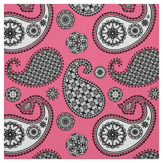 Paisley pattern, shades of grey on pink fabric (Swatch)