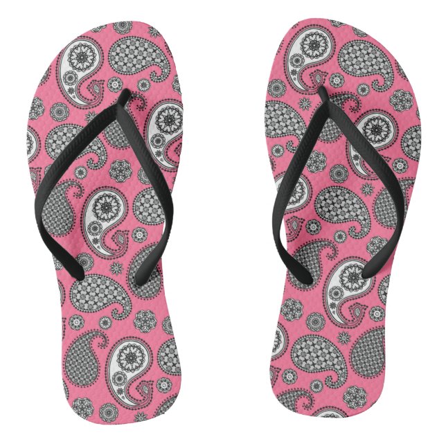 Paisley pattern, shades of grey on pink jandals (Footbed)