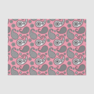 Paisley pattern, shades of grey on pink tissue paper