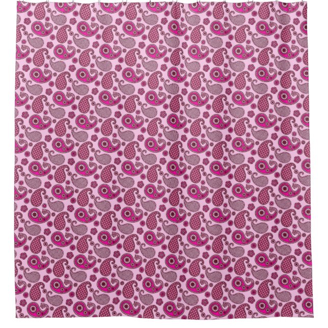 Paisley pattern, shades of light to deep pink shower curtain (Front)
